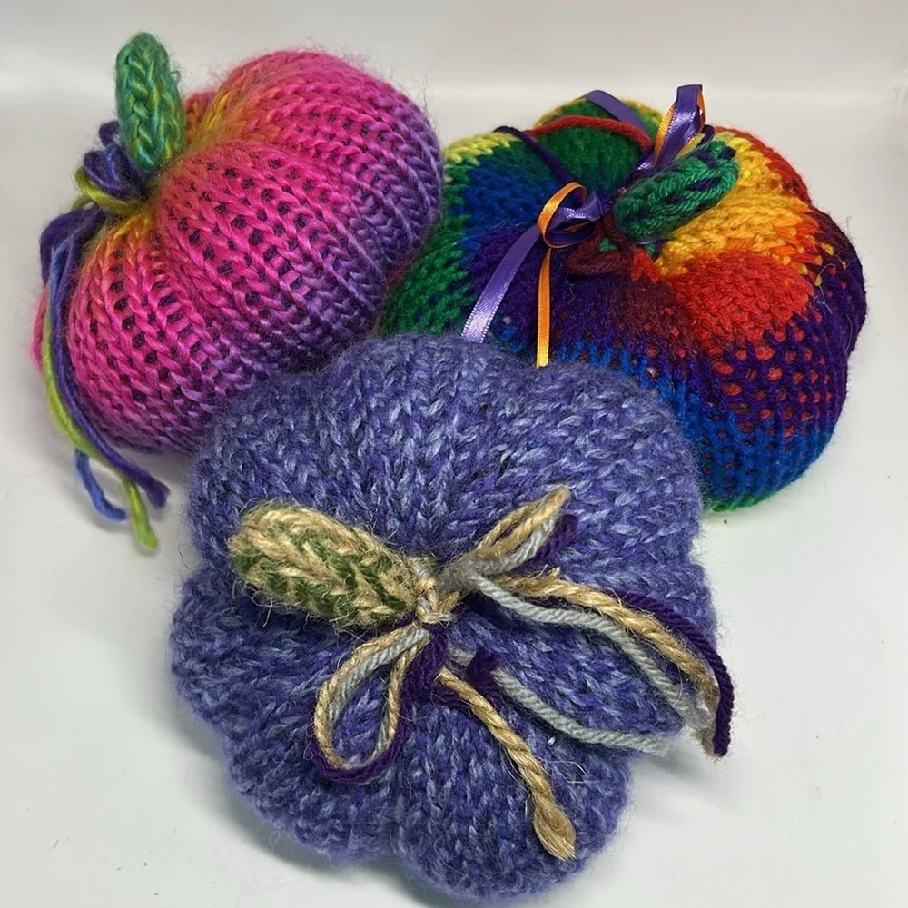 Colorful Knit Pumpkin Decor Set